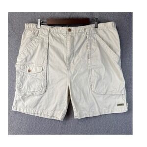 Hobie 1950 Men XL Beige Cotton Cargo Shorts Outdoor Casual Elastic Waist Coastal